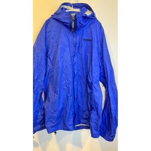 Marmot PreCip Rain Jacket Mens XL Blue Waterproof Hooded Shell Pit Zips Hiking